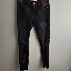 Zara Distressed Graphic Black Skinny Jeans